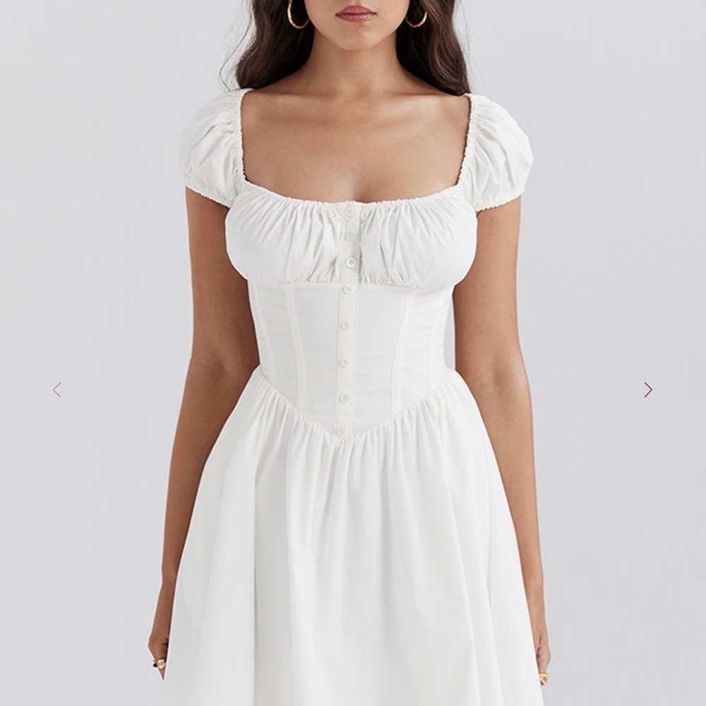 House of CB “Nala” White Cotton Gathered Dress Size S Bigger Cup, Regular Length